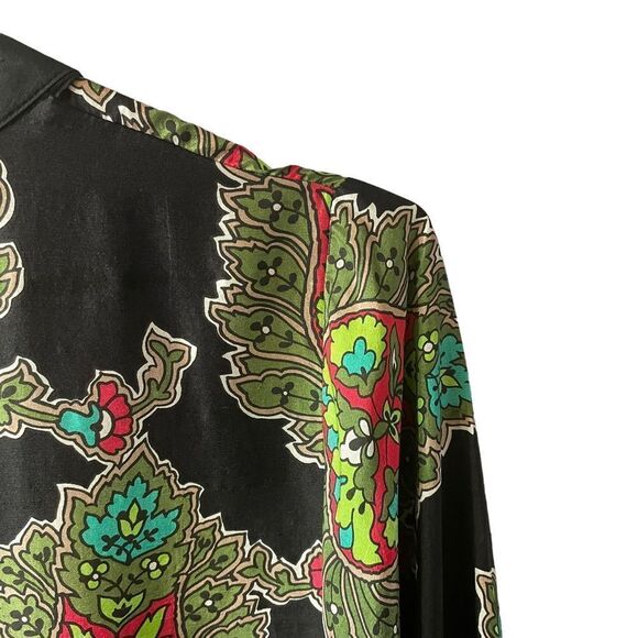 Zara Woman 100% Silk Paisley Split Neck 3/4 Sleeve Tunic Blouse Top Shirt Size S - Picture 7 of 12